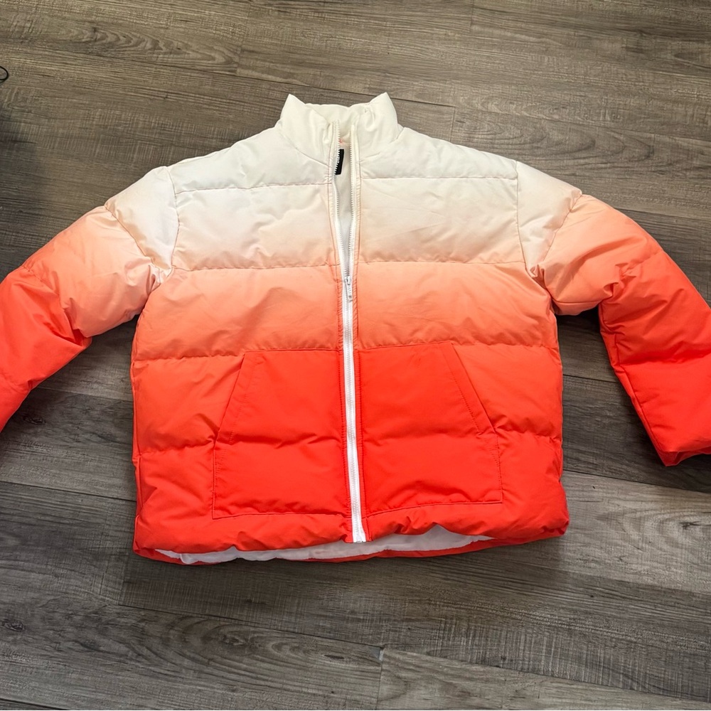 Gradient Orange and White Puffer Jacket